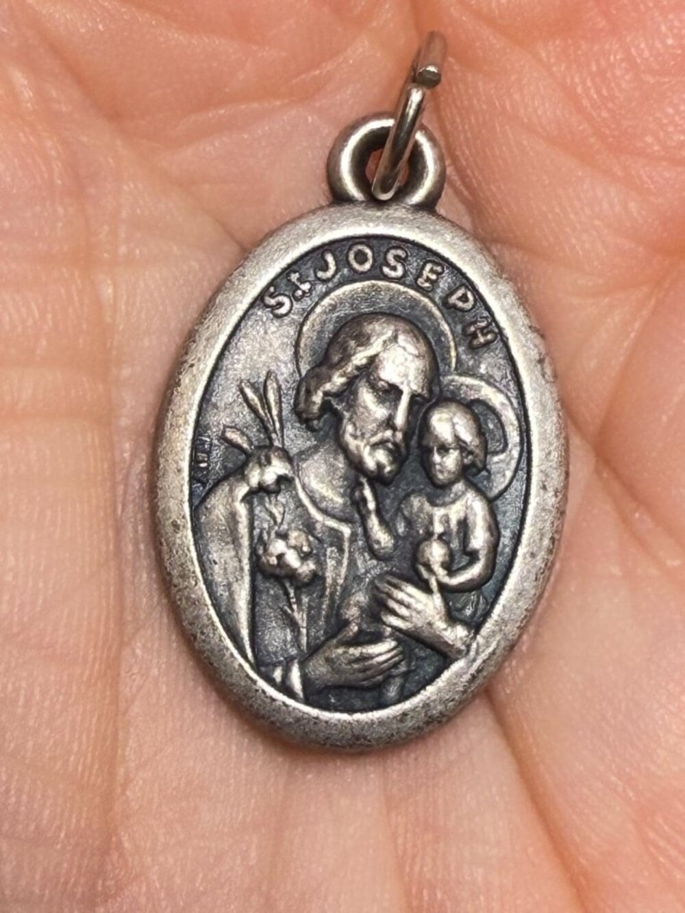 St. Joseph Medal Vintage Pendant Pray For Us Italy Religious Charm 2"